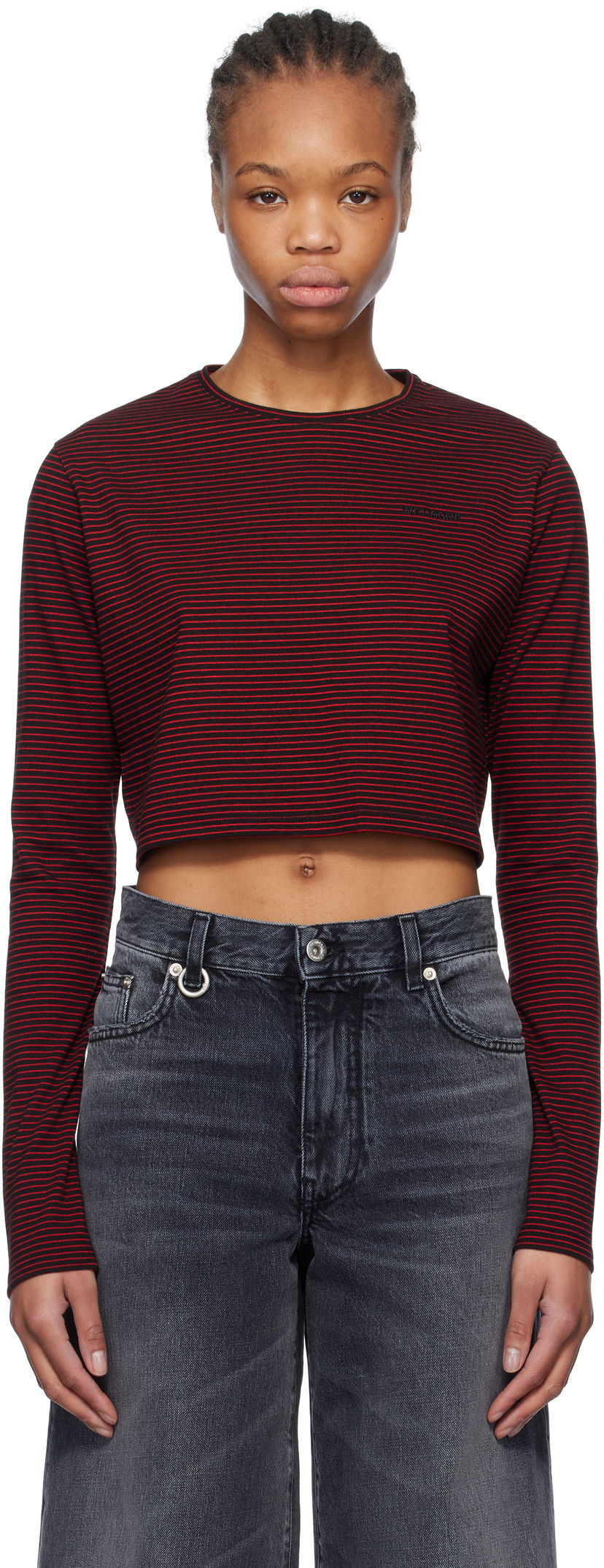 Crop top We11done We11done Striped Cropped Longsleeve T-Shirt Punainen | WD-TT0-25-716-W-BK