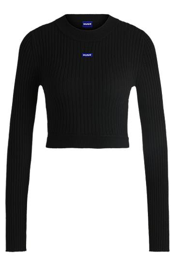 Villapaita BOSS HUGO Cropped Ribbed Sweater Musta | 50518280