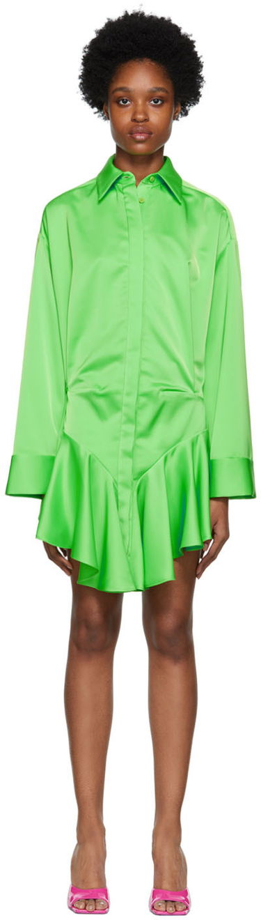 Mekko The Attico Attico Candice Satin Mini Shirt Dress Vihreä | 228WCA124 E020, 0