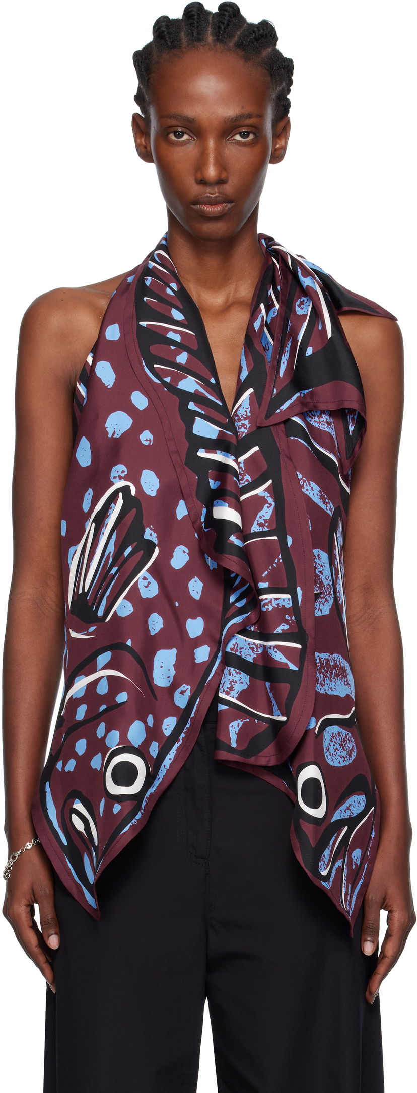 Tankkitoppi Bottega Veneta Bottega Veneta Silk Twill Printed Halter Top Burgundia | 833135 V5JY0
