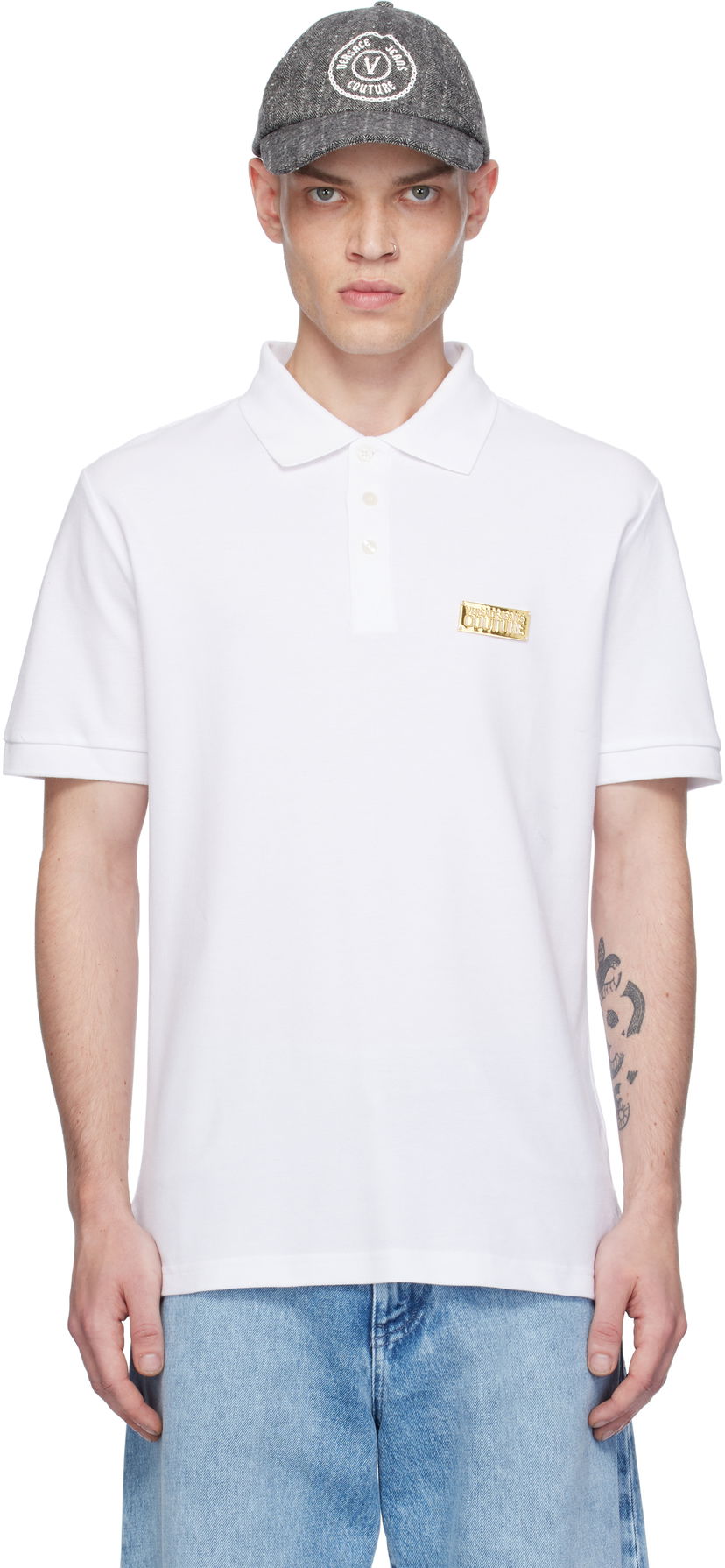 Poolopaita Versace Slim-Fit Logo Polo Valkoinen | E77GAGT08_ECJ01T