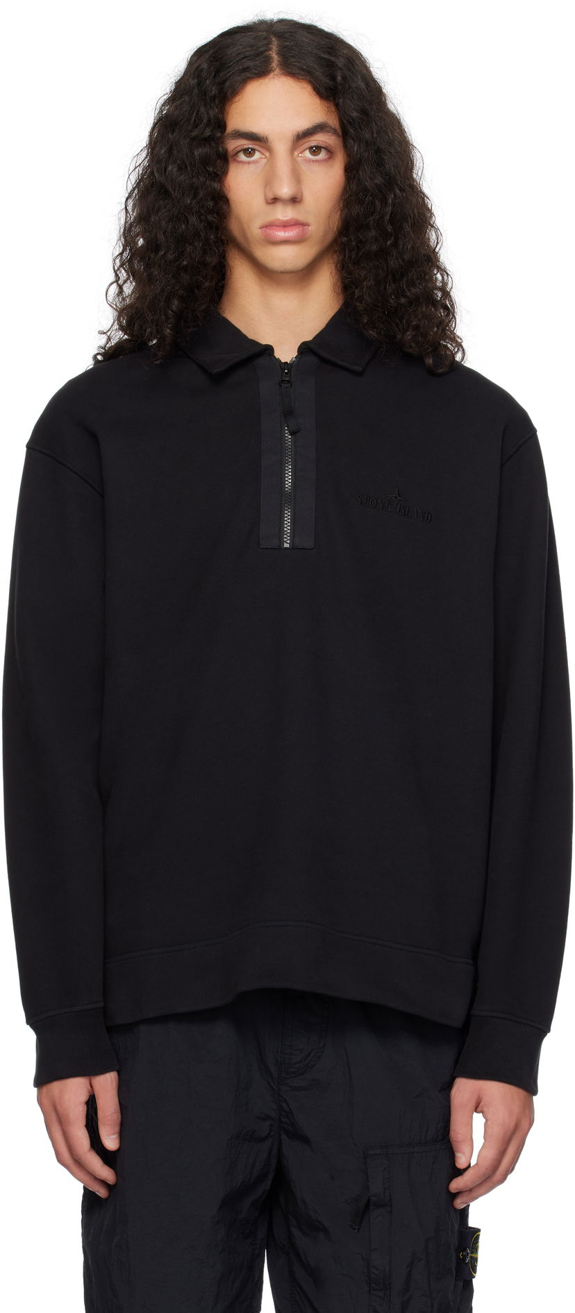 Huppari Stone Island Stone Island Half-Zip Polo Sweatshirt Musta | 811565120