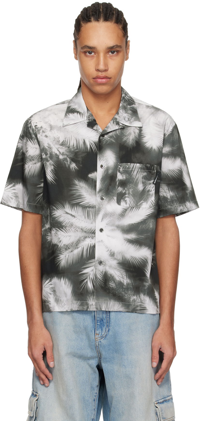 Paita Palm Angels Palm Angels Blueprint Palms Shirt Harmaa | PMGG005S25FAB0031003