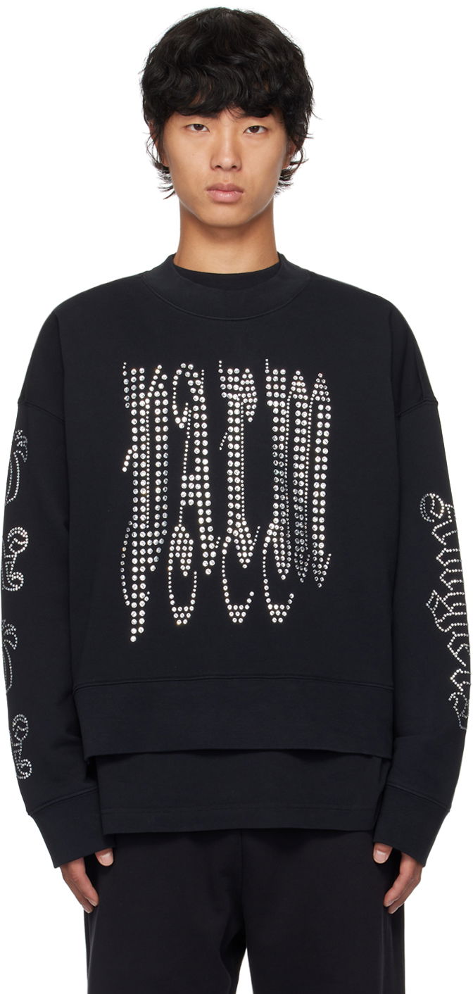 Huppari Palm Angels Black Gothic Logo Studded Sweatshirt Musta | PMBA026F24FLE0031072