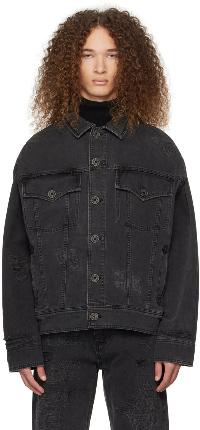 Takki Balmain Distressed Denim Jacket Musta | CH1TC300DD95