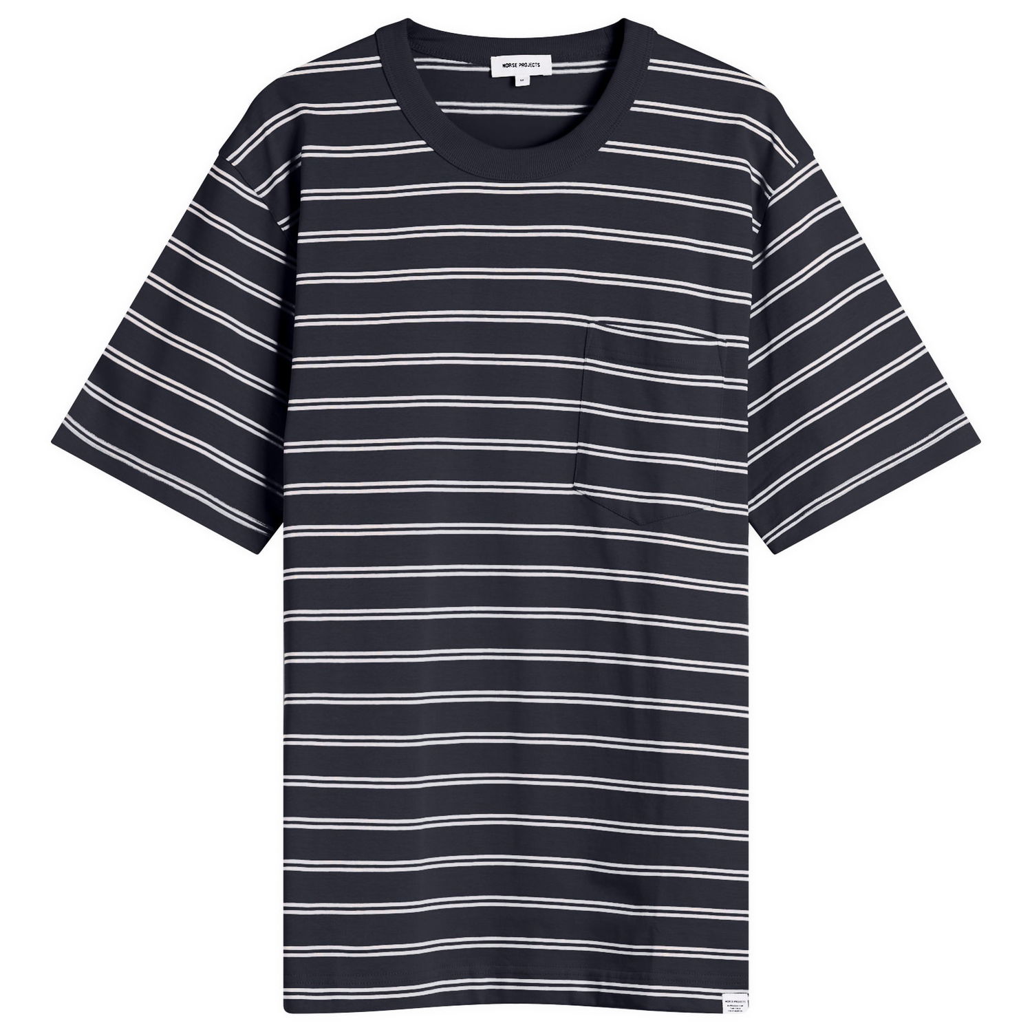 T-paita NORSE PROJECTS Holger Sailor Stripe Pocket T-Shirt, Size Large Tummansininen | N01-0669-7004, 0