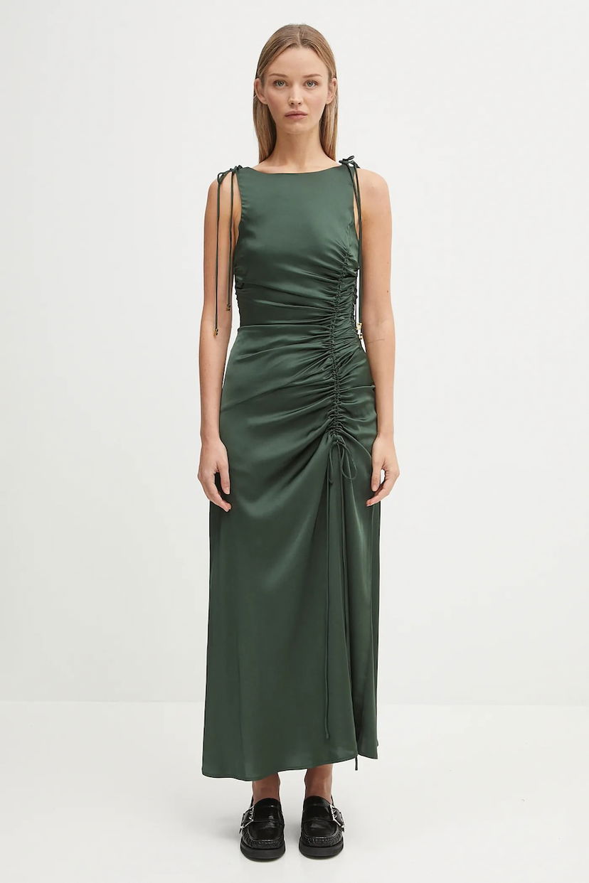 Mekko GANNI GANNI Stretch Satin Gathered Maxi Dress Vihreä | W0739