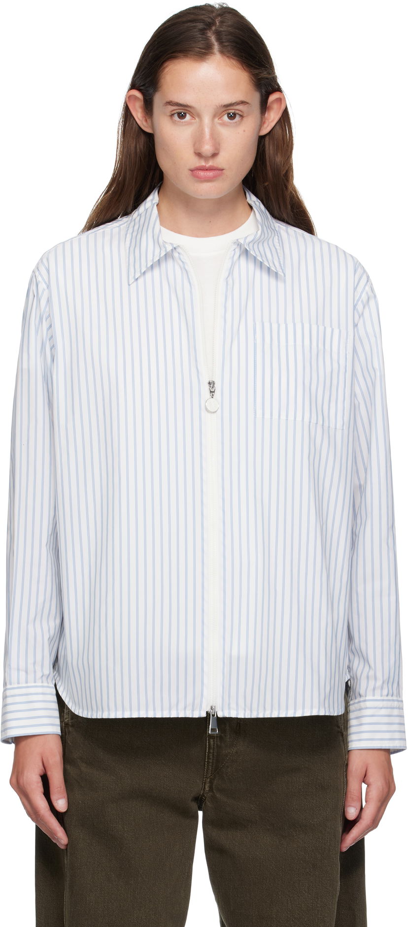 Paita Moncler Moncler Striped Zip Shirt Valkoinen | K20932F00016598S1