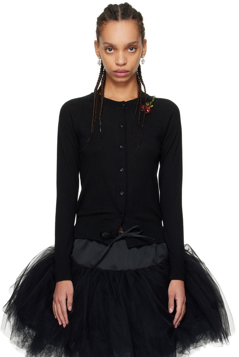 Villapaita Simone Rocha Simone Rocha Embellished Flower Cardigan Musta | KMK13TB 0647