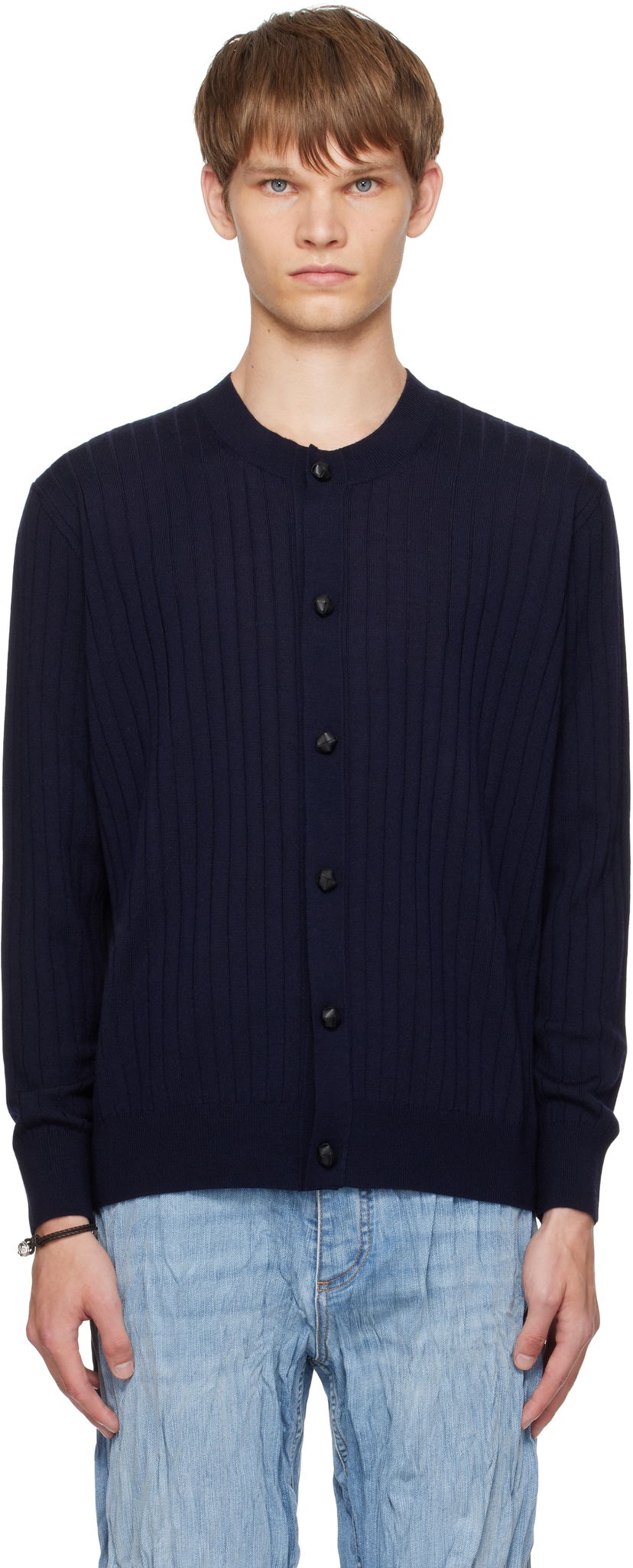 Villapaita Bottega Veneta Bottega Veneta Wool Rib Knit Cardigan Tummansininen | 838111V5L704140