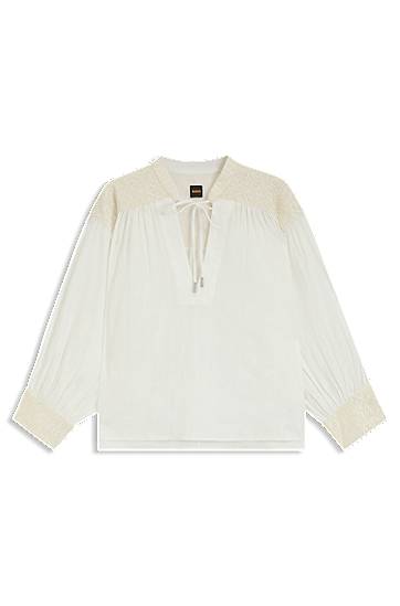 Paita BOSS Regular-Fit Dobby Cotton Voile Blouse Valkoinen | 50546176