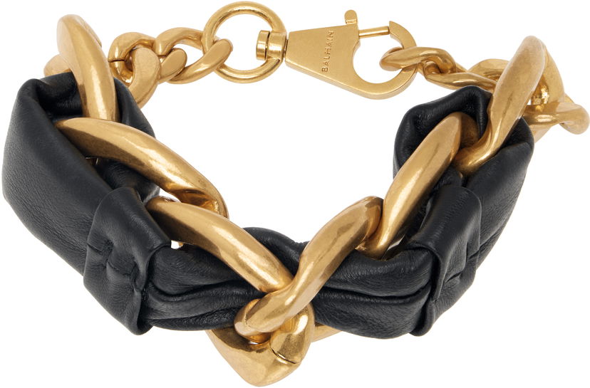 Rannerengas Balmain Chain Leather Bracelet Musta | EN1XH471MBLH