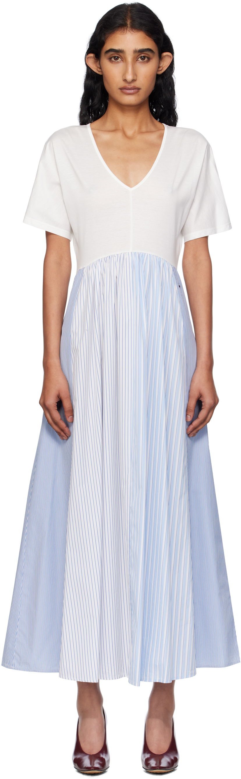 Mekko Max Mara Weekend Max Mara Bronzo Striped Midi Dress Valkoinen | 2515621082600