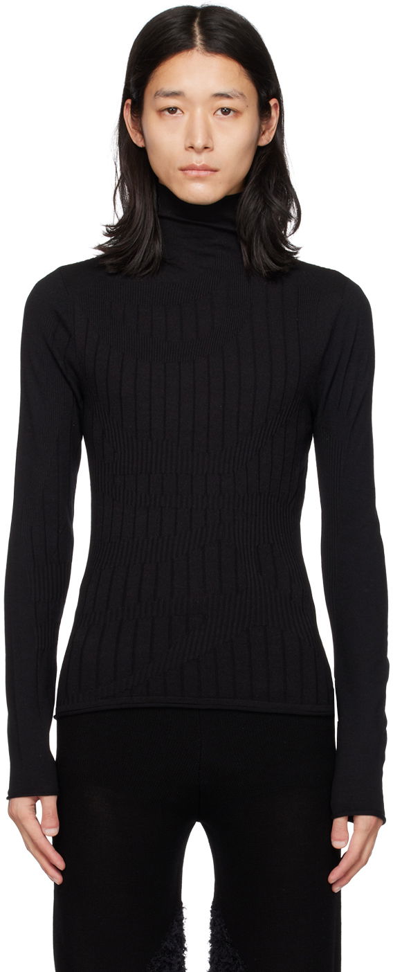 T-paita Dion Lee Fitted Ribbed Turtleneck Top Musta | C7104F22