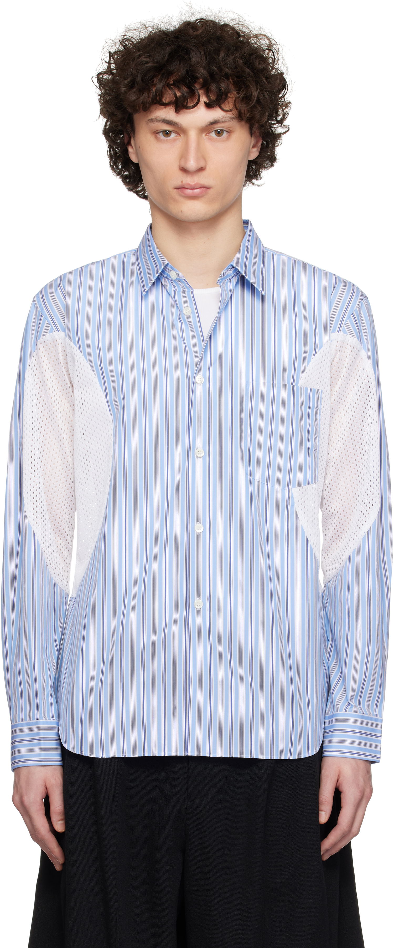 Paita Comme des Garçons Broad Stripe x Polyester Mesh Shirt Sininen | DO-B025-051, 0