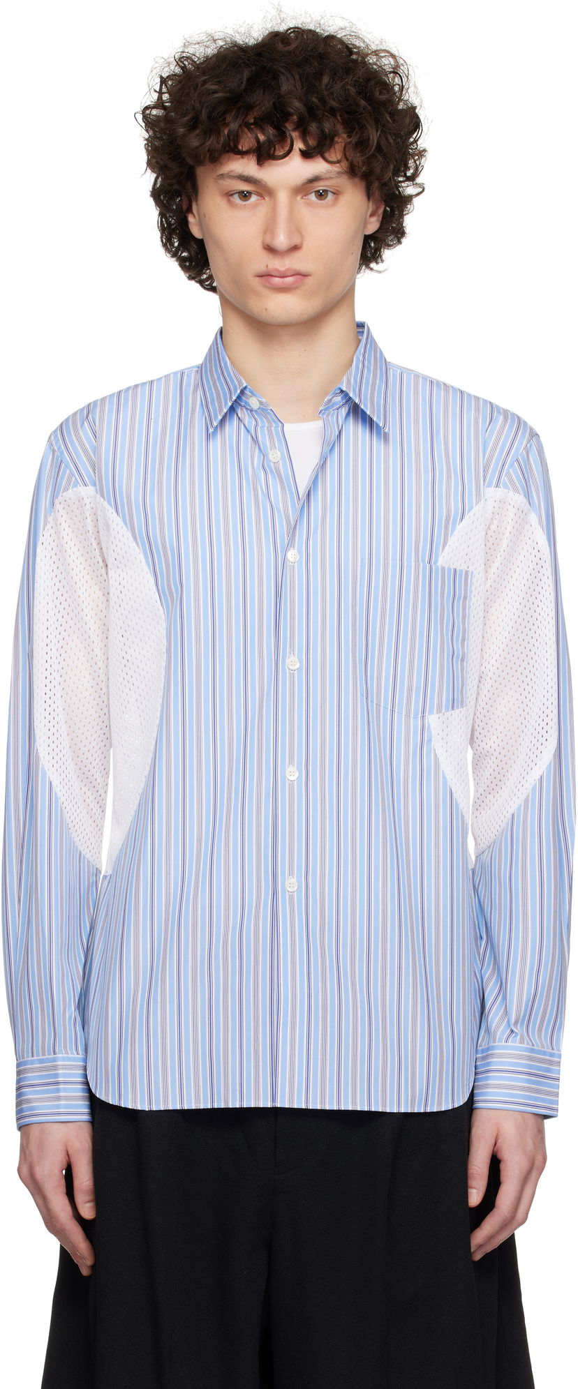 Paita Comme des Garçons Broad Stripe x Polyester Mesh Shirt Sininen | DO-B025-051