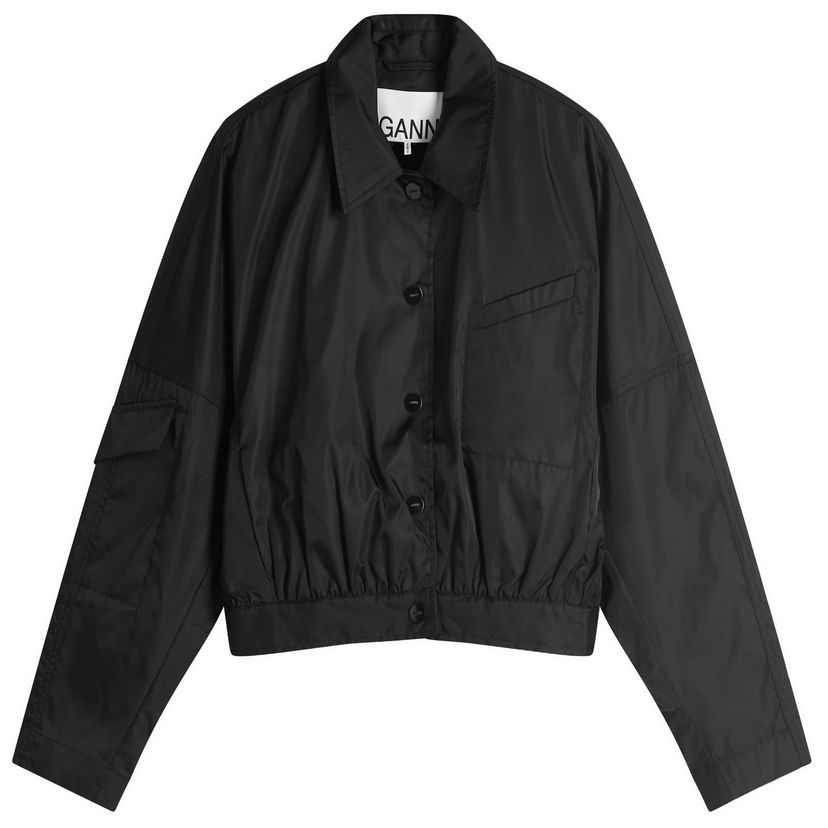 Bomber-takki GANNI Ganni Duchesse Nylon Short Jacket Musta | W0462