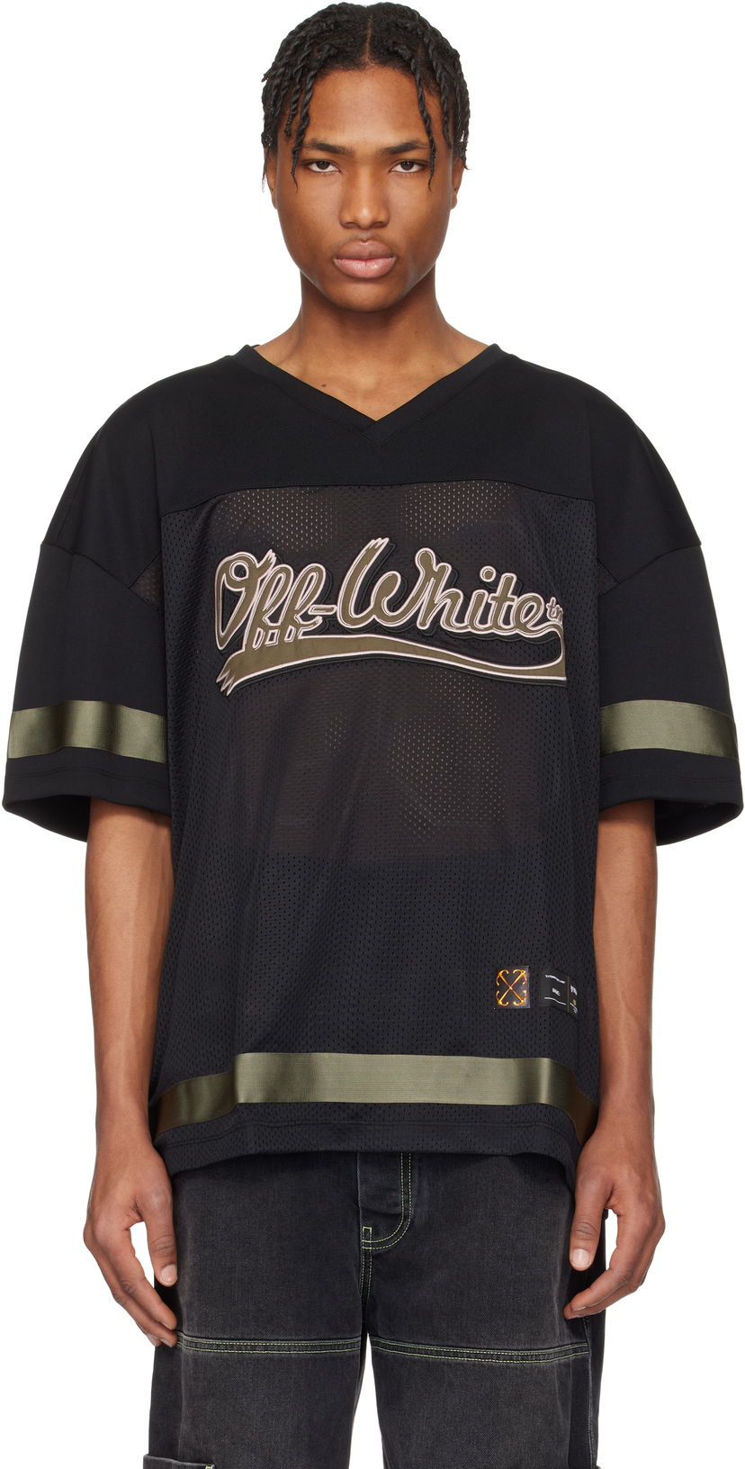 Jersey Off-White Off-White Mesh Football Jersey Musta | OMAD003S25JER0011056