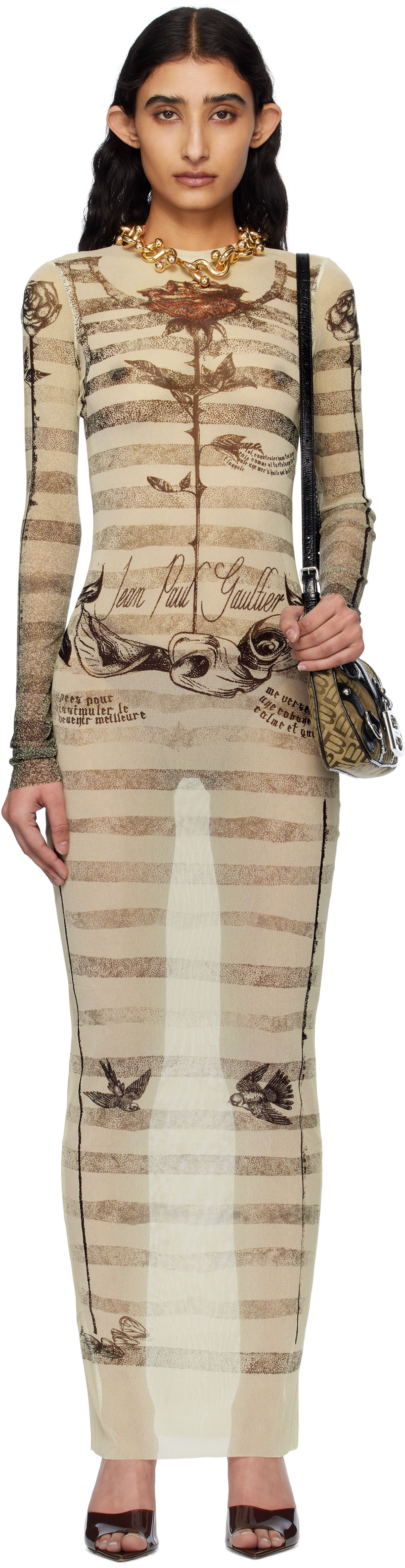 Mekko Jean Paul Gaultier Jean Paul Gaultier Tattoo Marinière Maxi Dress Beige | 25/34-F-RO396-T585-030030, 0
