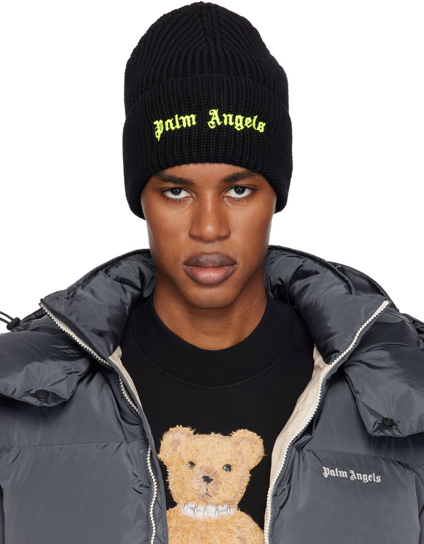 Pipo Palm Angels Classic Logo Ribbed Beanie Musta | PMLC030F24KNI0051065