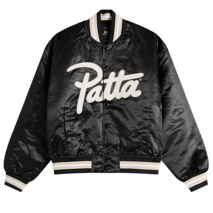 Bomber-takki Patta Patta Script Logo Satin Varsity Jacket, Size Small Musta | POC-AW25-5000-348-0016-001