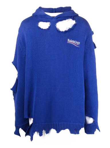 Huppari Balenciaga Political Campaign Destroyed Knit Hoodie Tummansininen | PC040100