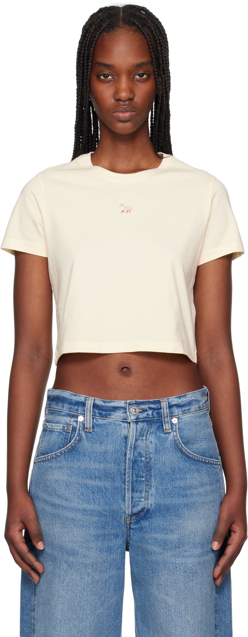 Crop top MAISON KITSUNÉ Maison Kitsuné Baby Fox Patch Cropped T-Shirt Beige | MW00105KJ0008