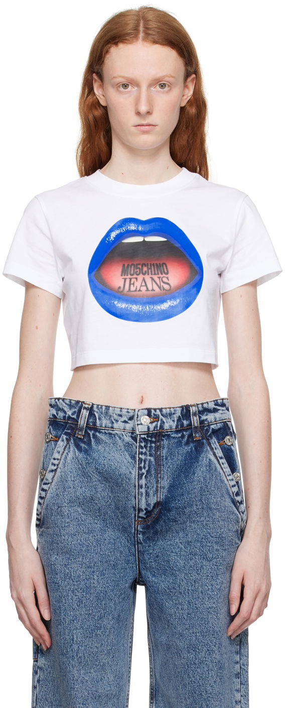 Crop top Moschino Moschino Jeans Graphic Crop T-Shirt Valkoinen | 1208 8262