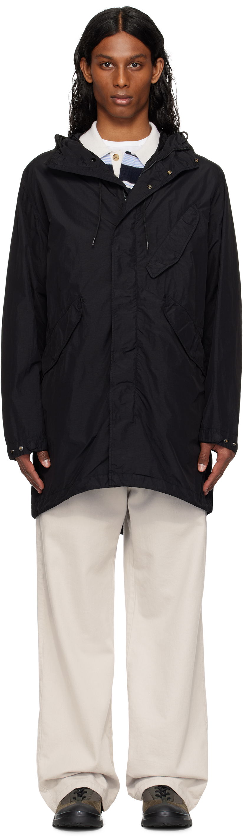 Tuulitakki C.P. Company C.P. Company Flatt Nylon Goggle Fishtail Parka Musta | 18CMOW064A-005991G