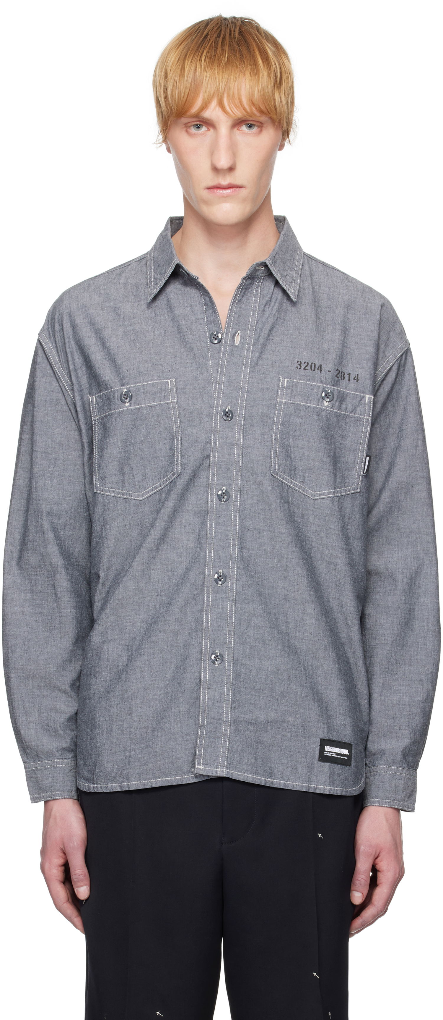 Paita Neighborhood Neighborhood Chambray Long Sleeve Shirt Harmaa | 251ARNH-SHM02, 0
