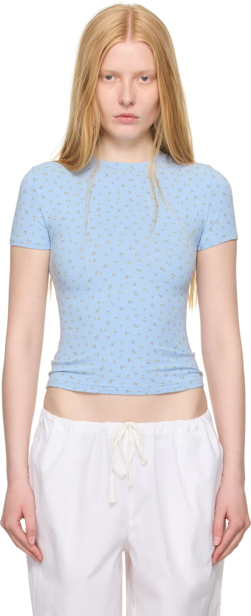 T-paita SKIMS SKIMS Cotton Jersey T-Shirt with Floral Print Sininen | SS-STT-9004W