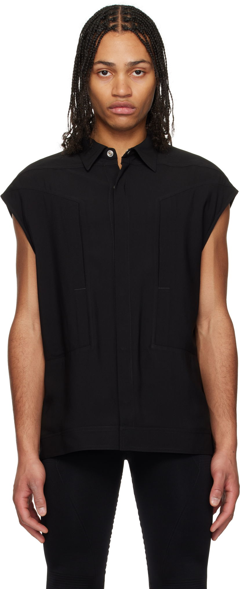 Paita Rick Owens Rick Owens Sleeveless Jumbo Shirt Musta | RU01E5776 Y