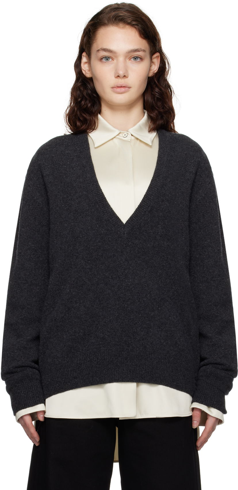 Villapaita LEMAIRE LEMAIRE Deep V-Neck Sweater Harmaa | TO1253 LK1026