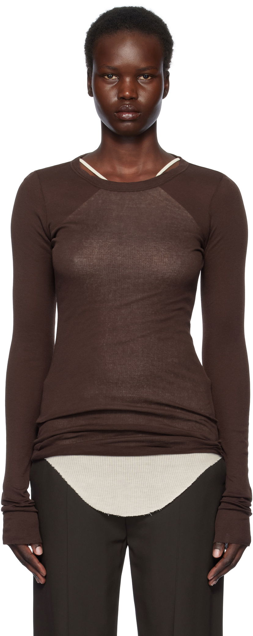 Villapaita Rick Owens Rick Owens Hollywood Rib Long Sleeve T-Shirt Ruskea | RP01E7202 MR