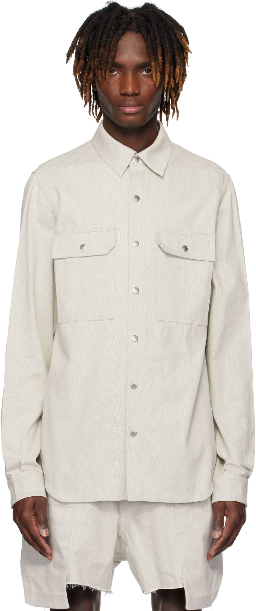 Paita Rick Owens Rick Owens Hollywood Denim Overshirt Beige | RU01E5729 DRD
