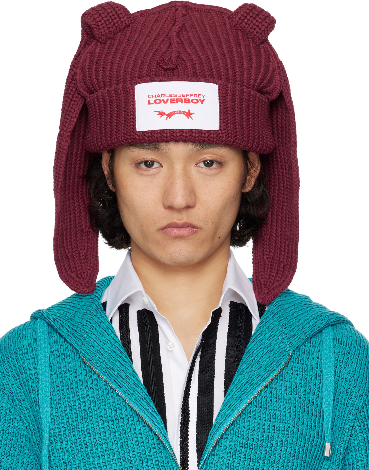 Pipo Charles Jeffrey Loverboy Charles Jeffrey LOVERBOY Chunky Knit Rabbit Beanie Burgundia | 54130402, 0