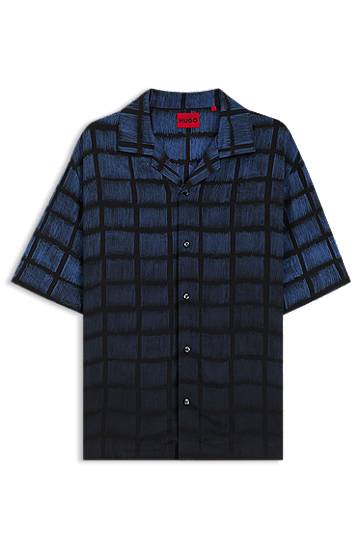 Paita BOSS Oversized-Fit Square-Print Poplin Shirt Sininen | 50545317