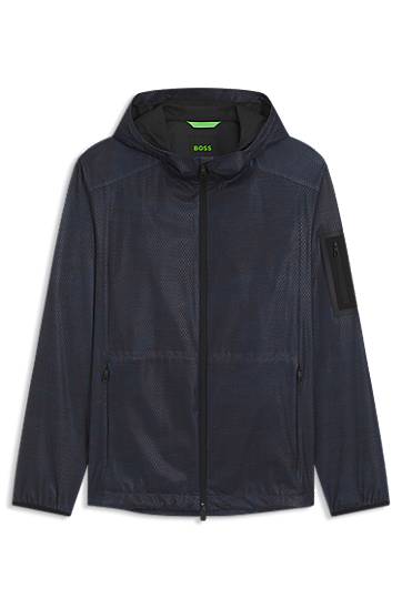 Parka BOSS BOSS Active Hooded Parka Jacket with All-Over Print Tummansininen | 50547720