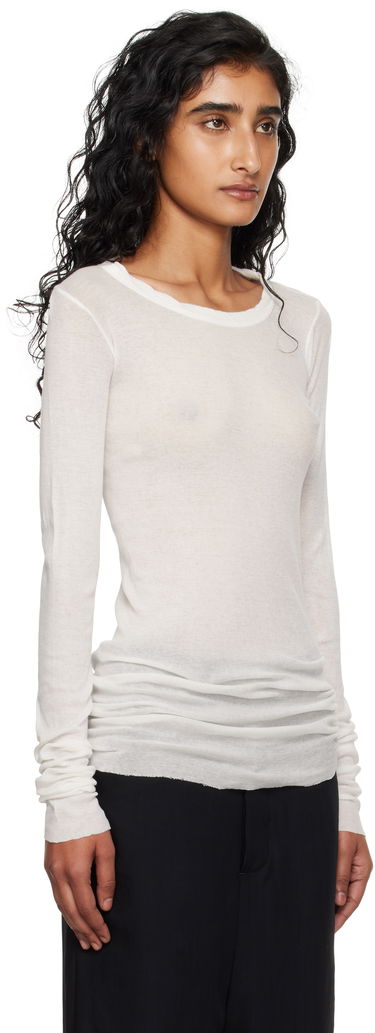 T-paita Rick Owens Rick Owens Concordians Mini Rib Long Sleeve T-Shirt Valkoinen | RP02E4202 MR, 1