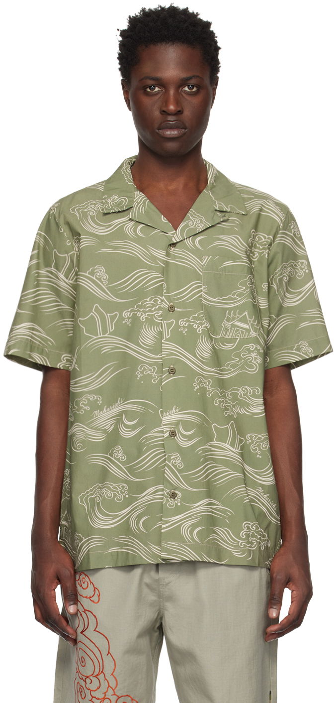 Paita Maharishi Wave Print Relaxed Fit Shirt Vihreä | 4263