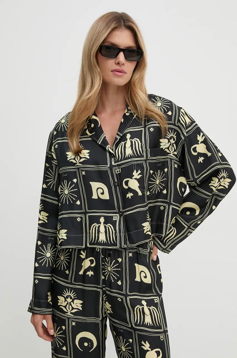 Paita Nanushka Relaxed Fit Printed Shirt with Classic Collar Musta | NW24PFTP5499