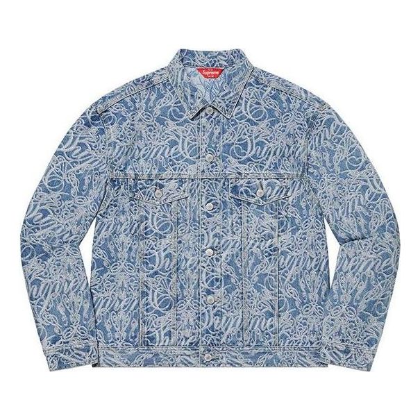 Takki Supreme Script Jacquard Denim Trucker Jacket Sininen | SUP-FW22-723, 0