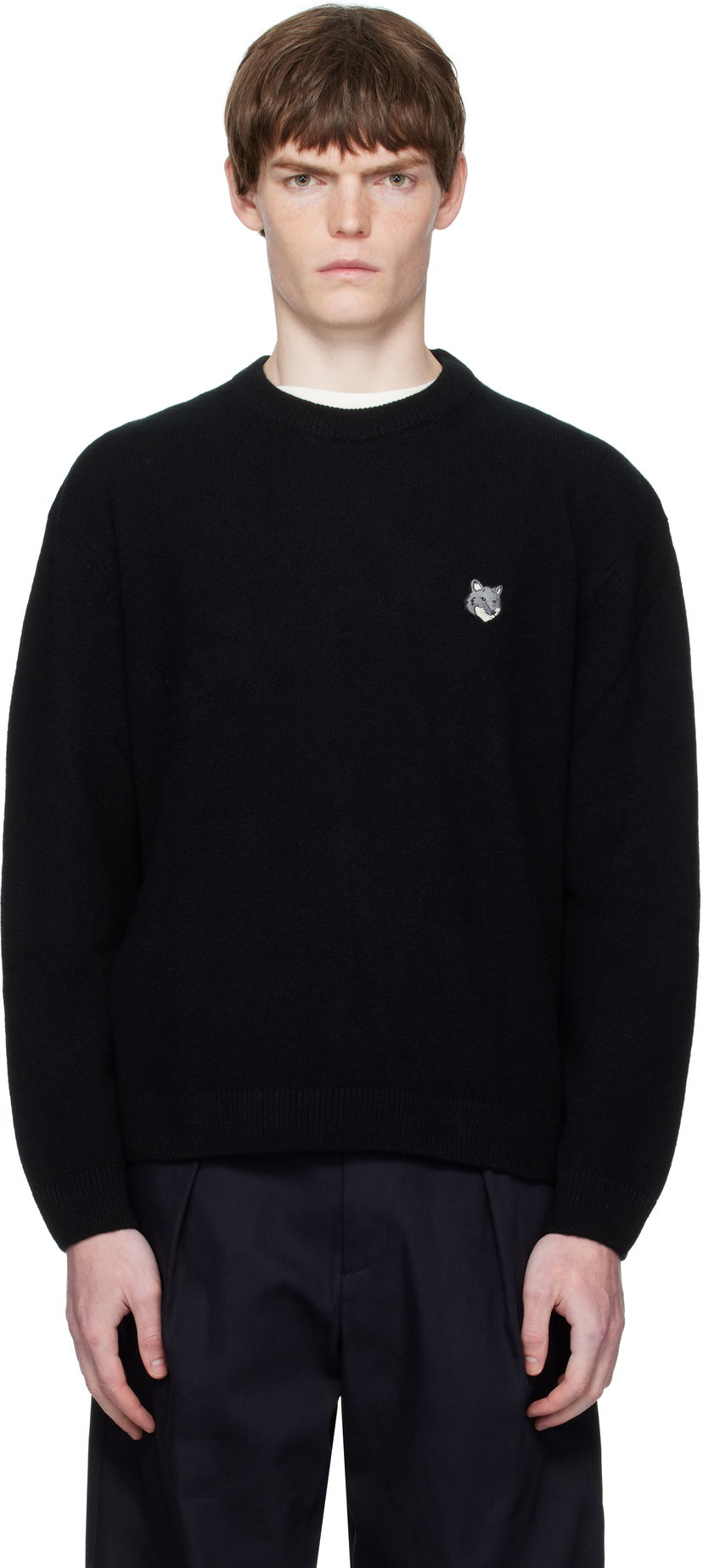 Villapaita MAISON KITSUNÉ Maison Kitsuné Fox Head Lambswool Sweater Musta | PM00803KT1006