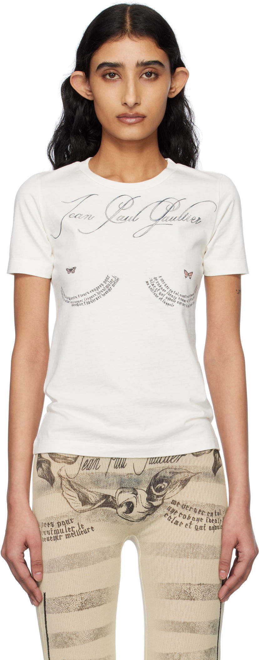 T-paita Jean Paul Gaultier Jean Paul Gaultier 'The Tattoo Poem' T-Shirt Valkoinen | 25/34-F-TS117I-J087-0500