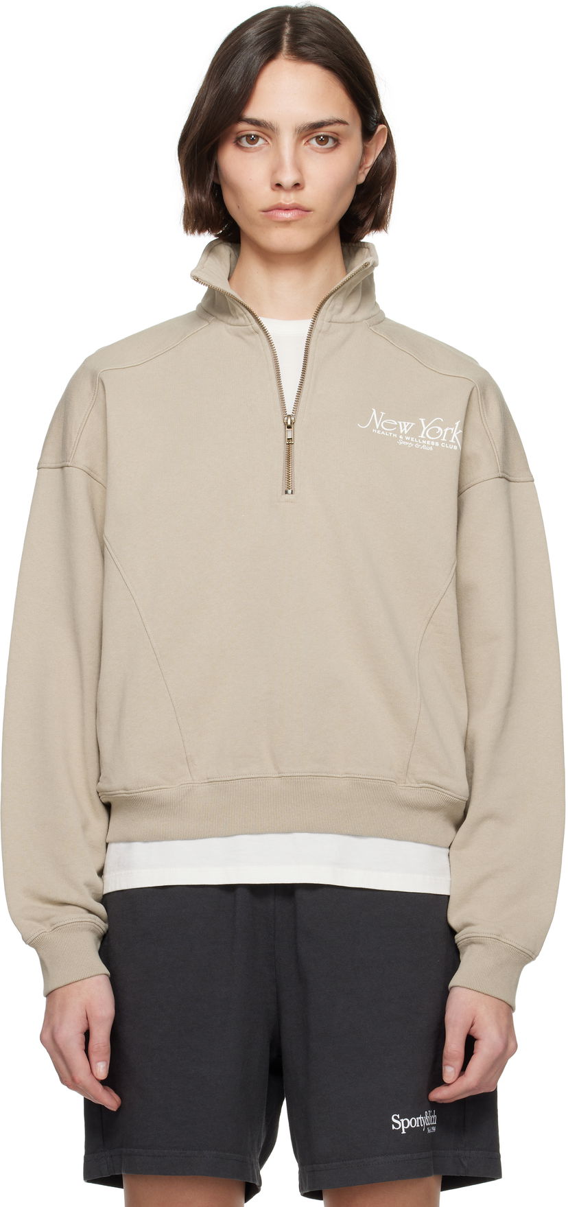 Huppari Sporty & Rich Sporty & Rich NY 94 Quarter Zip Sweatshirt Beige | ST073622508GY15