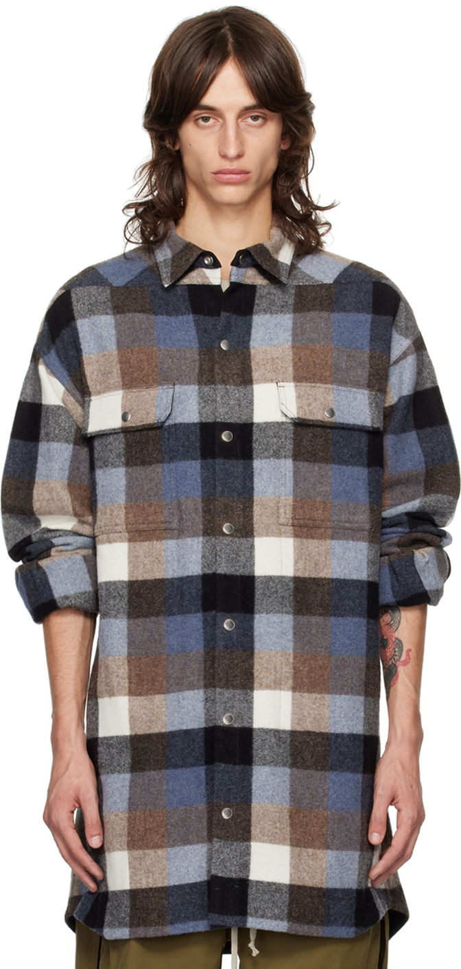 Paita Rick Owens Blue Porterville Oversized Shirt Musta | RU02D6728 WLDP