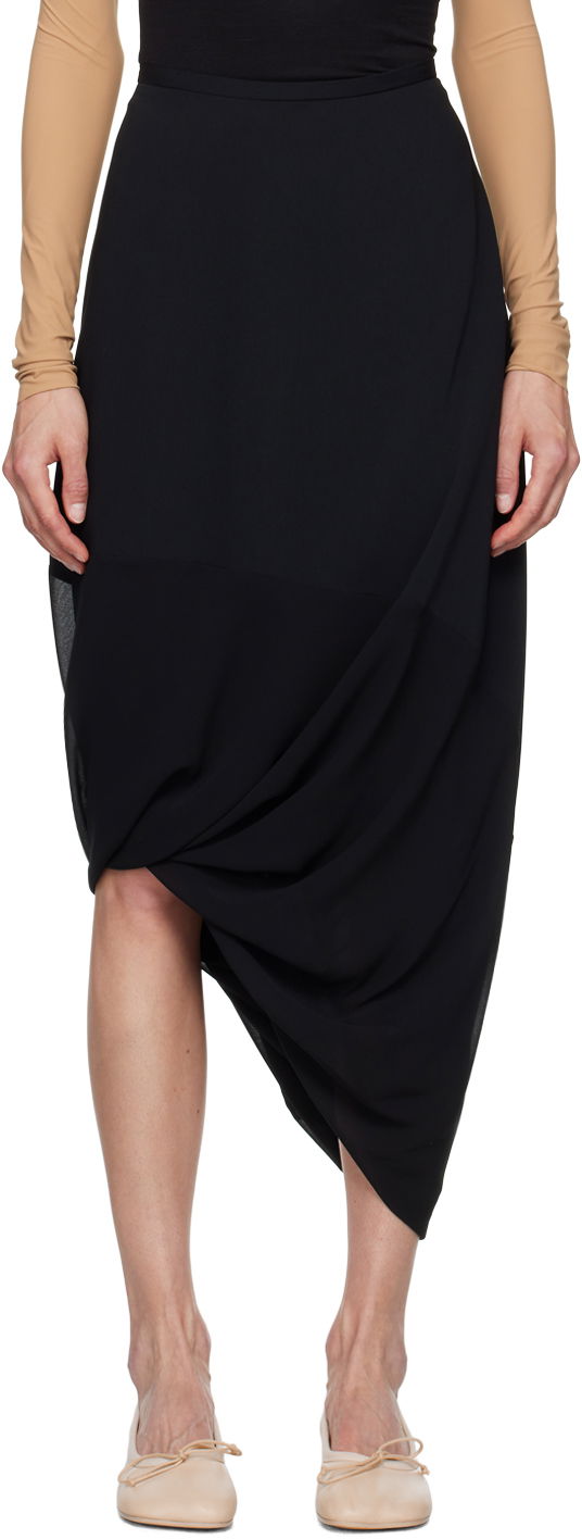Hame Maison Margiela MM6 Black Asymmetric Midi Skirt Musta | S52ME0018 MTN017