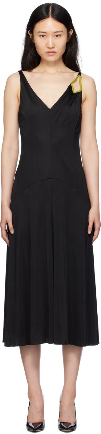 Mekko LANVIN V-Neck Midi Dress Musta | RW-DR0007-4893-P24