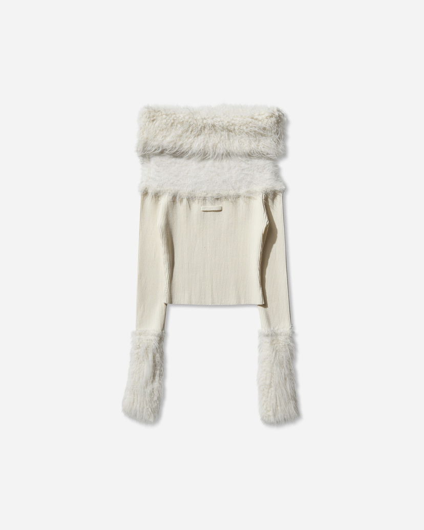 Villapaita Jean Paul Gaultier Off-Shoulder Faux Fur Trimmed Sweater Valkoinen | 2503WPO018K005 03