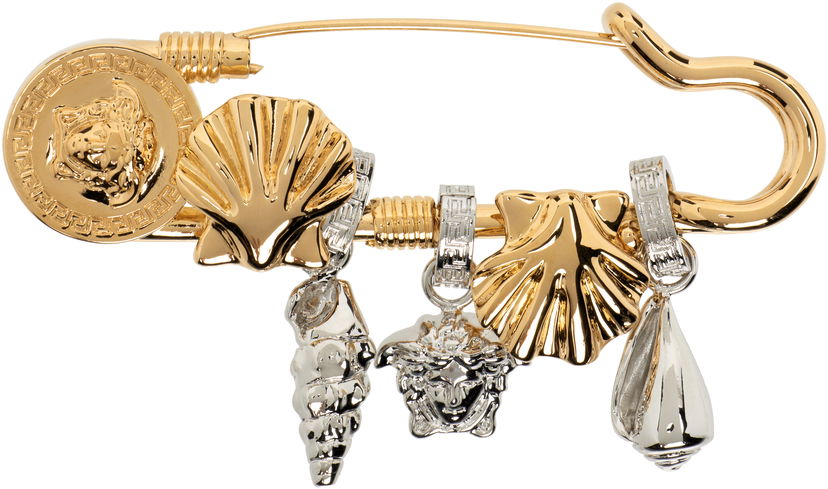 Pin Versace Versace Gold & Silver-Tone Icons De La Mer Safety Pin Brooch Keltainen | 1020570_1A00620